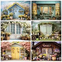 Spring Garden Flower House Background Girl Child Birthday Party Cake Smash Portrait Photography Backdrops Photo Studio Props