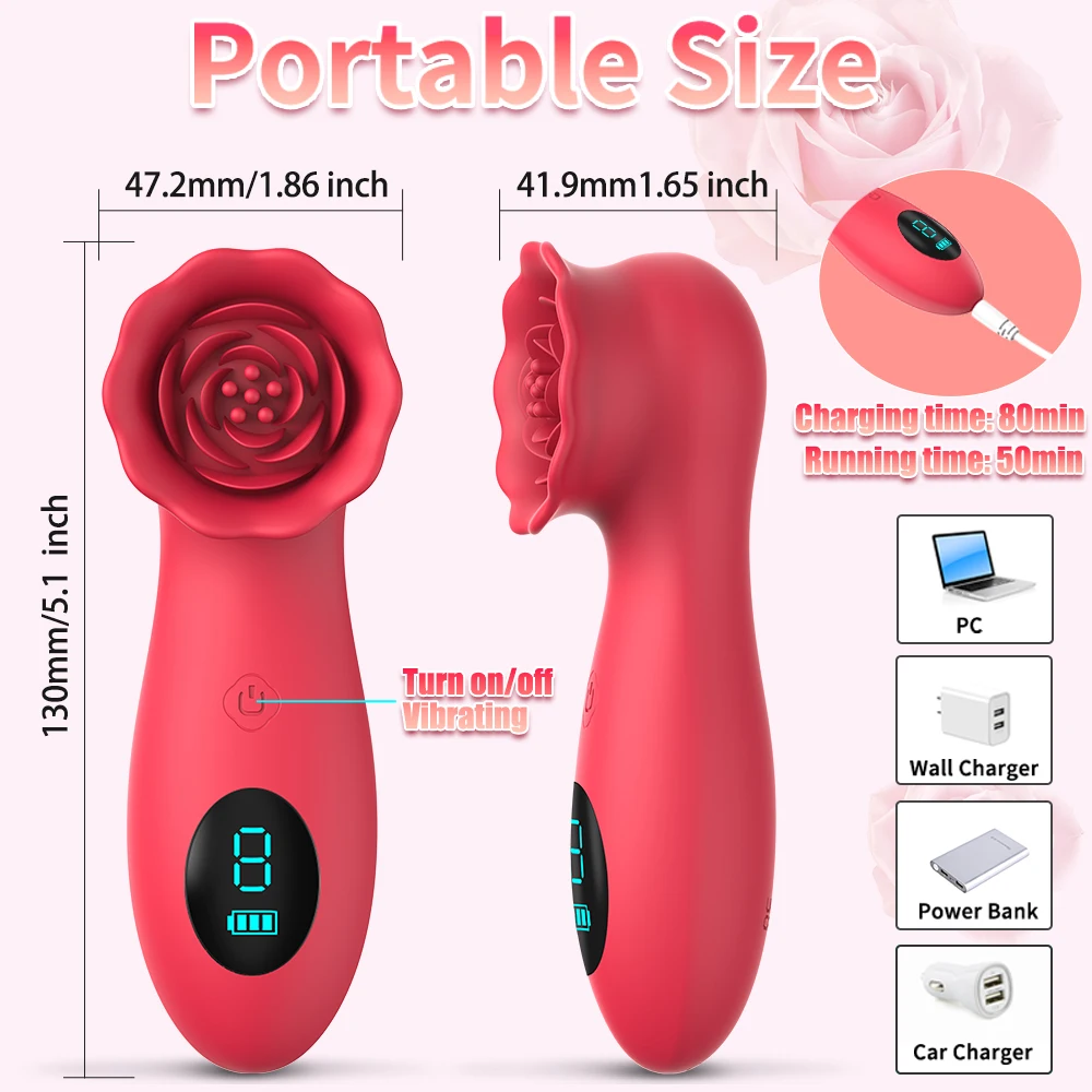 Rose-vibrador de punto G para mujer, estimulador de clítoris, masajeador de pezones y Vagina, potente masturbador femenino LCD, Juguetes sexuales