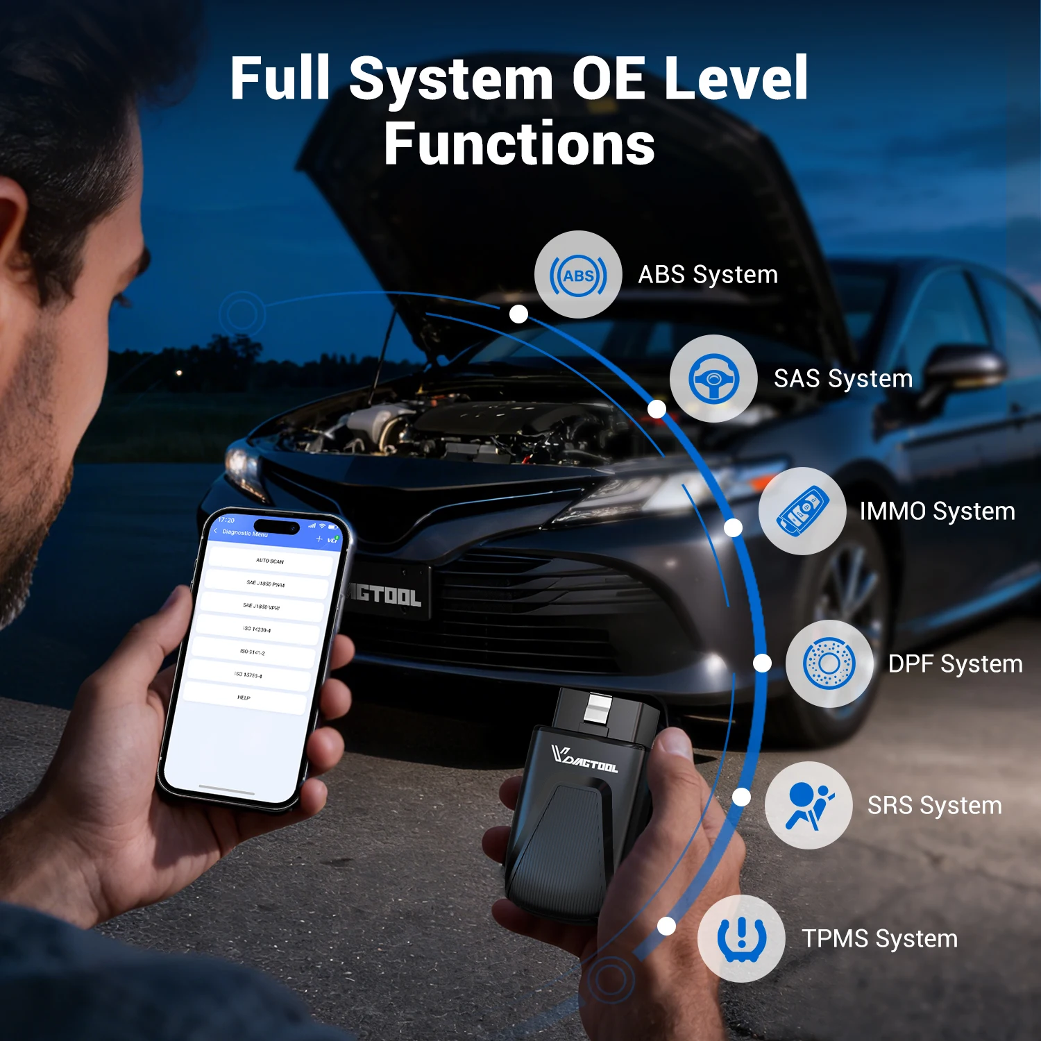 VDIAGTOOL D100 OBD2 Scanner Car Diagnostic Tools 23+ Reset Service Code Reader CANFD J2534 Protocol Lifetime Free Update