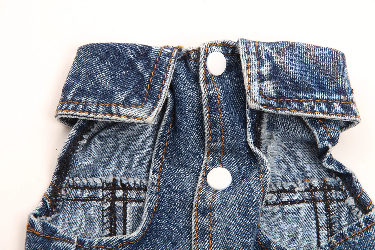 Dog Pet Jeans Jacket Flower Embroidery Blue Denim Cat Coat Vest Puppy Clothes Apparel