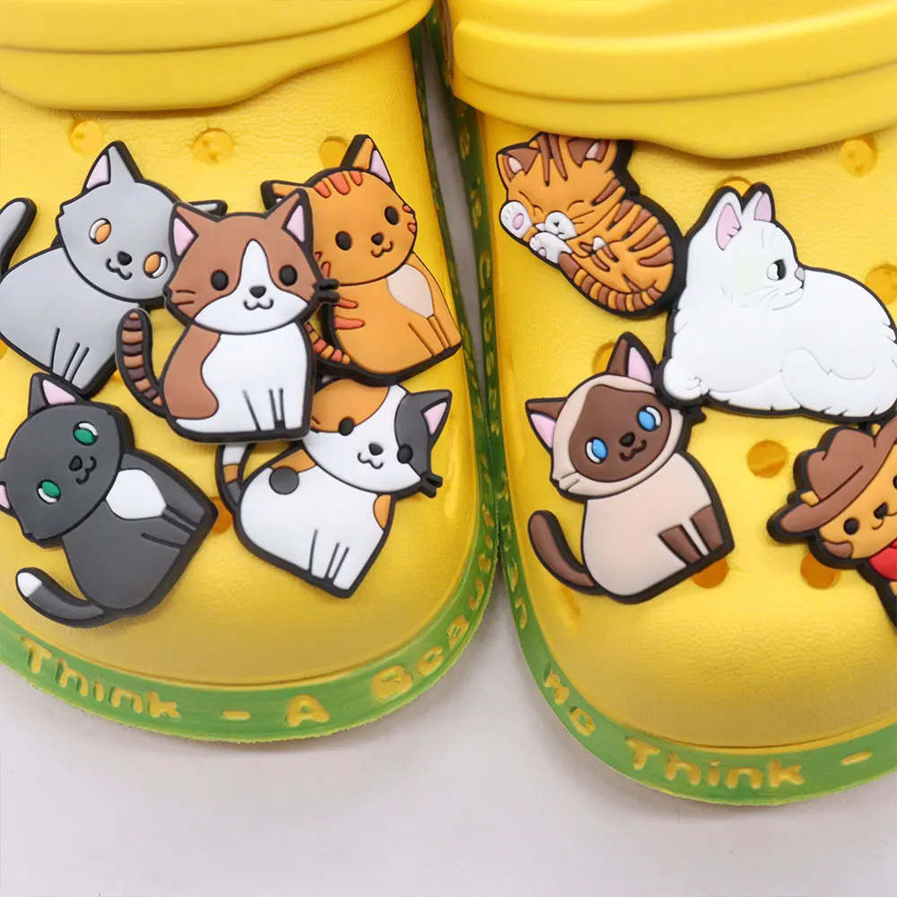 Good Quality 1pcs PVC Shoe Charms Animal Cute Orange Cat White Cat Accessories Kids Shoes Ornament Fit Kids DIY Party Gift