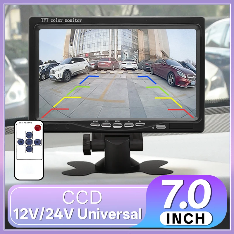 Hippcron 7 Inch Car Monitor Screen Rear View Support Camera Digital 2 Way Video Input Reversing Image TFT LCD Parking System