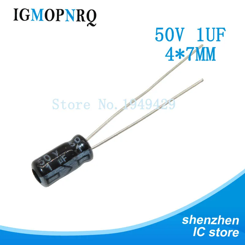 50PCS/LOT 1uF 50V 4x7mm Aluminum electrolytic capacitor 50v 1uf 4*7 Electrolytic capacitor