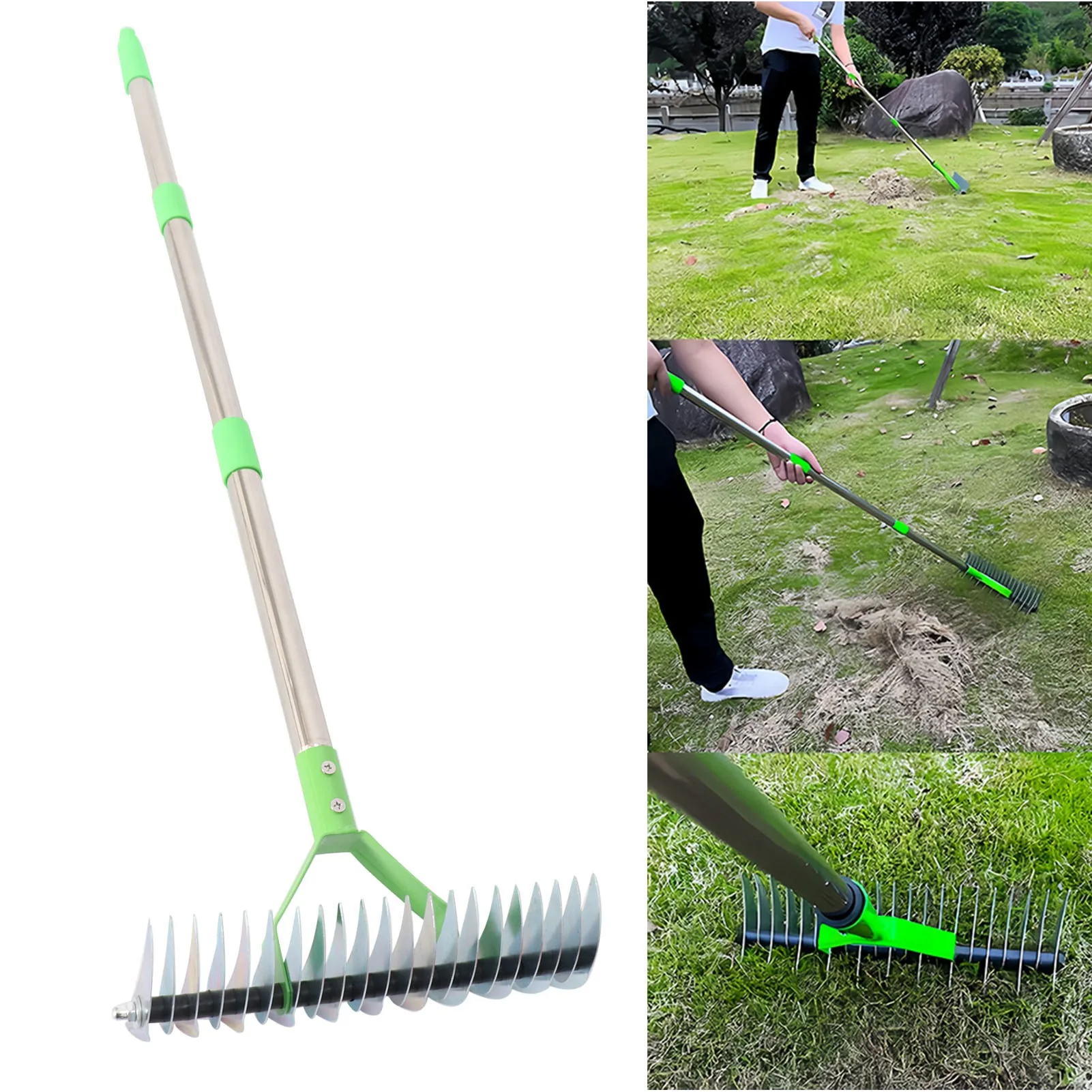 

Грабли-рыхлитель для газона, 3 секции, из нержавеющей стали, для удаления сухой травы, грабли для ухода за газоном