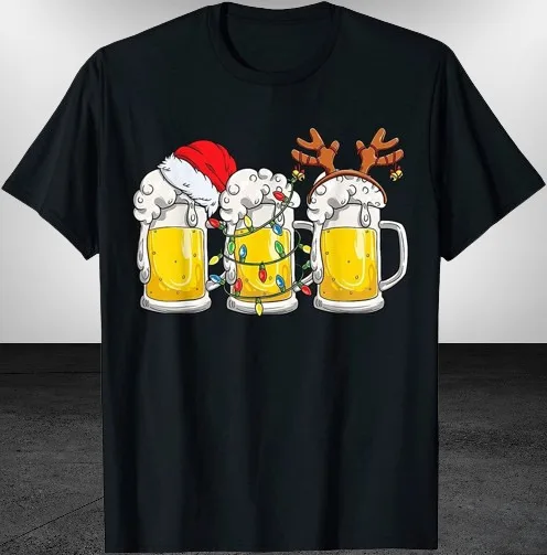 Christmas Beer Christmas Cup Santa Reinbeer Christmas Tree Lights T-shirt Funny Logo T-shirt