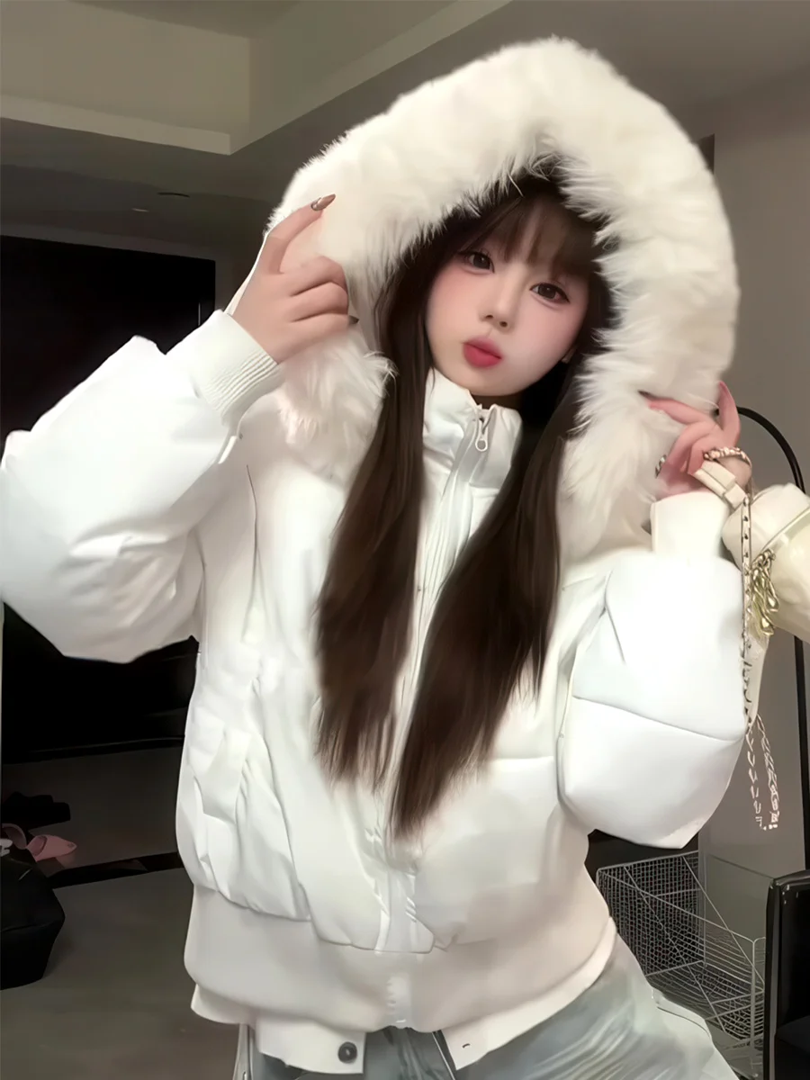 

Warm White ort down Jaet Women's College Sle Versatile Aosphere Sensation Fairy T Outerwear with Large Fur Collar