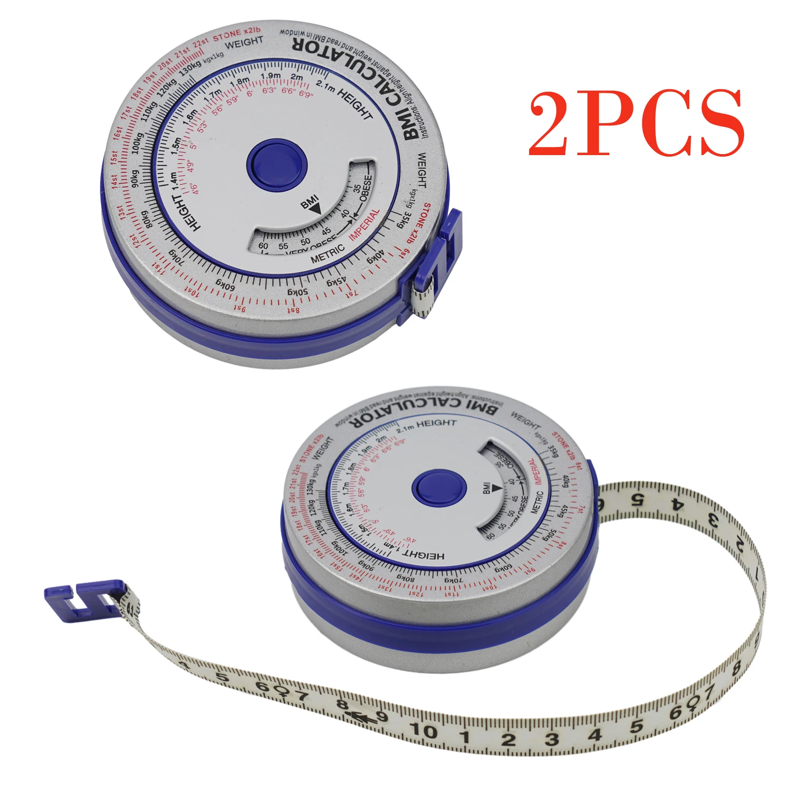 2pcs 2 Meters BMI Body Mass Index Retractable Tape Calculator Diet Tape Measures Push-button Retraction And Locking