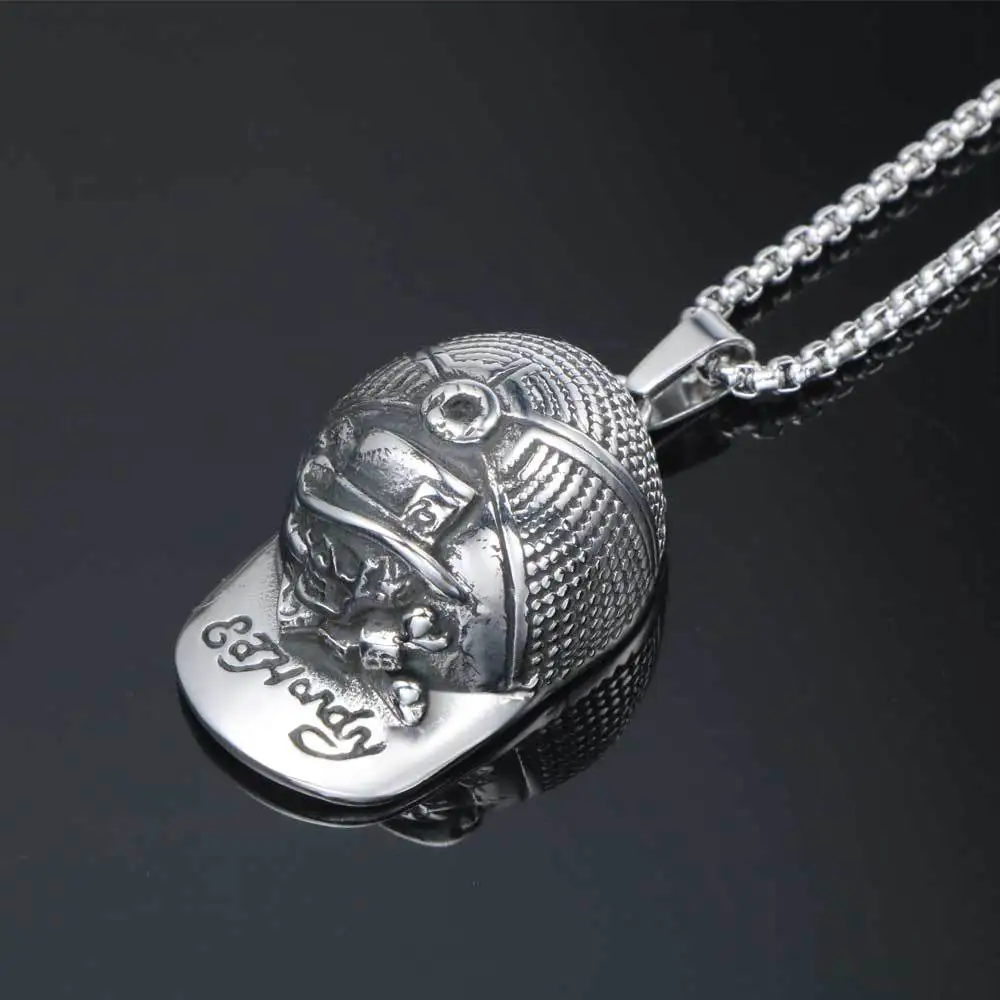 Hip Hop Skeleton Peaked Cap Necklaces 316L Stainless Steel Men Pendant Chain Funk Punk for Friends Biker Rider Jewelry Best Gift