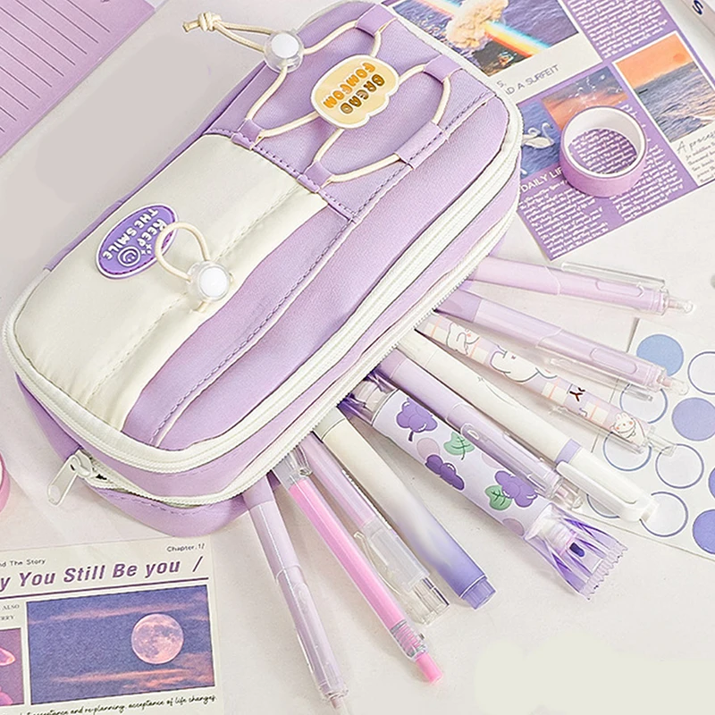 Модный простой пенал для студентов, милый креативный дизайн, однотонный органайзер для канцелярских принадлежностей, большая вместительная сумка для ручек, школьная сумка
