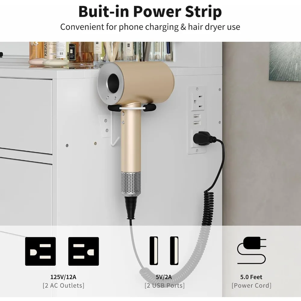 "Meja Rias Rias LED Lebar 55 Inci dengan 11 Laci, Stopkontak, dan Pencahayaan 3 Warna"