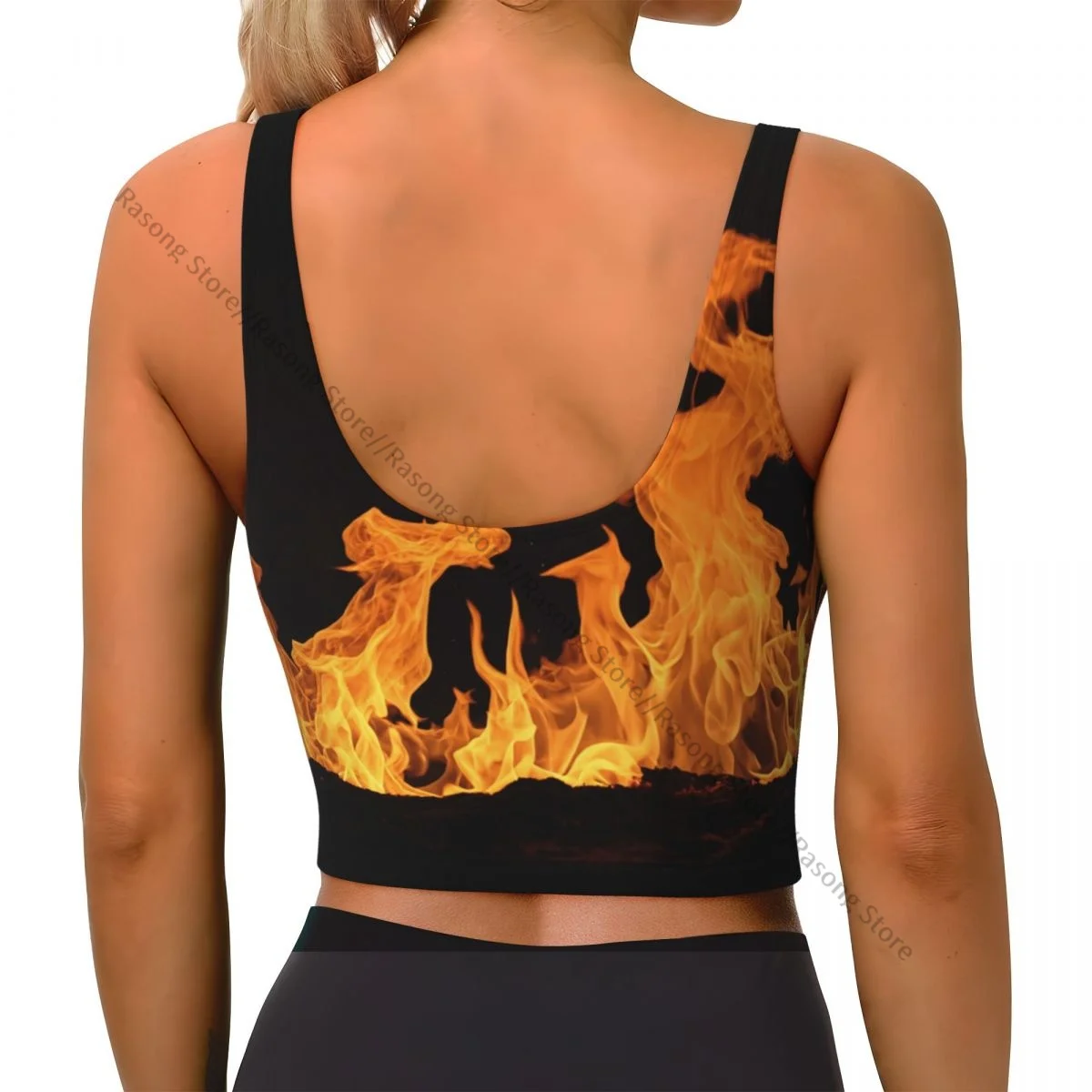 Women Sexy Sports Vest Fire Flame Female Streetwear Sport Lingerie Tee Crop Top