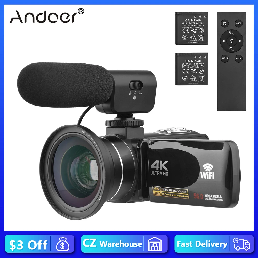 Andoer 4K Digital Video Camera Camcorder DV Recorder 56MP 18X 3.0 Inch IPS Touchscreen Face Detection IR Night Vision Anti-shake