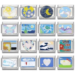 Blaue Meereswellen Perlen für DIY -Herstellung, Schiff, Surf, Seestern, Muscheln, Wal, Möwe, Armband, Charme, Edelstahl, Italienisch, Geschenke, 9mm 8 Hauptverkaufsstar Ninja Steel - №3