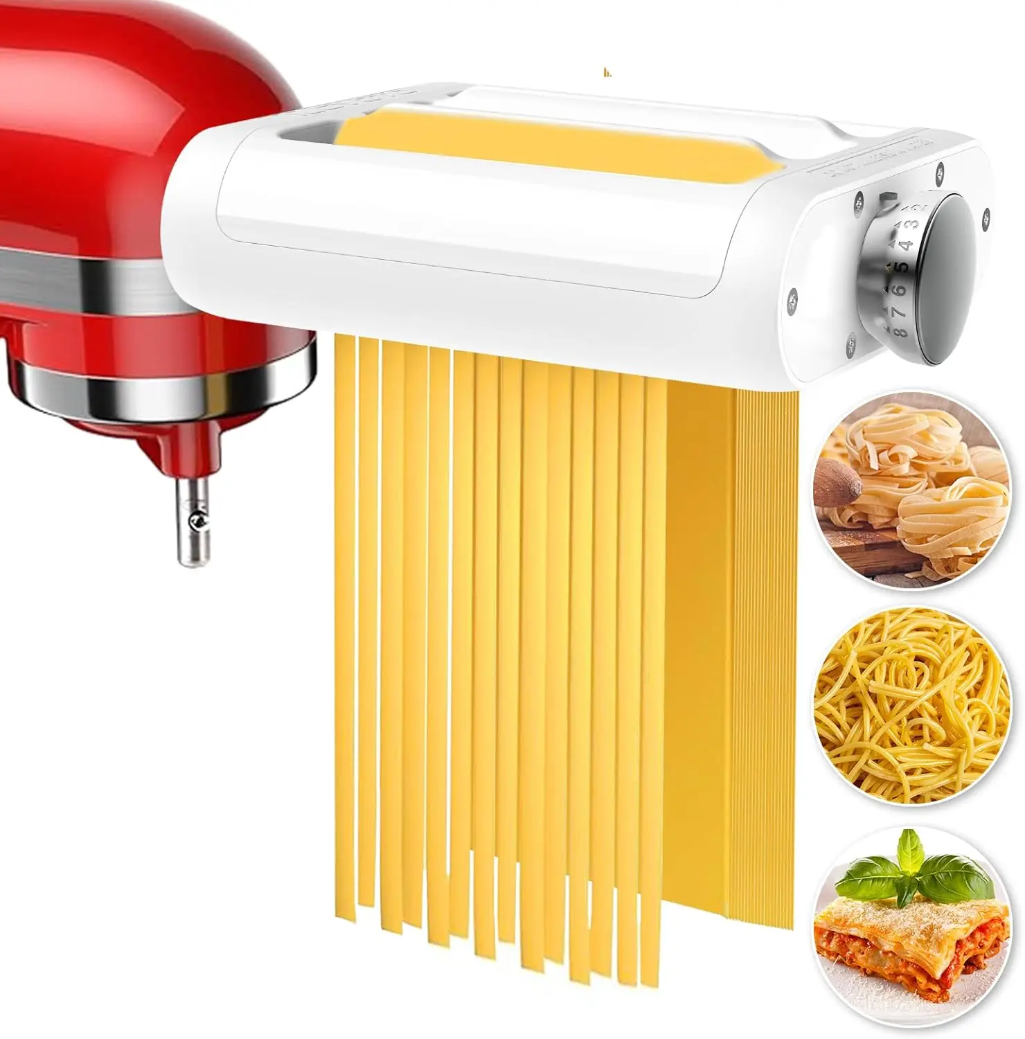 

3-in-1 Pasta Maker Attachment for Stand Mixers, Includes Fettuccine and Spaghetti Cutters with Roller and Brush