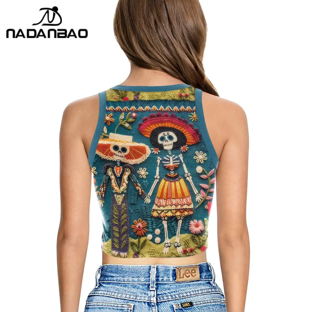 Nadanbao المكسيكي الفن الشعبي طباعة المحاصيل الأعلى عيد الهالوين الموتى قمصان بلا أكمام للنساء الصيف أزياء الجرافيك تانك الأعلى