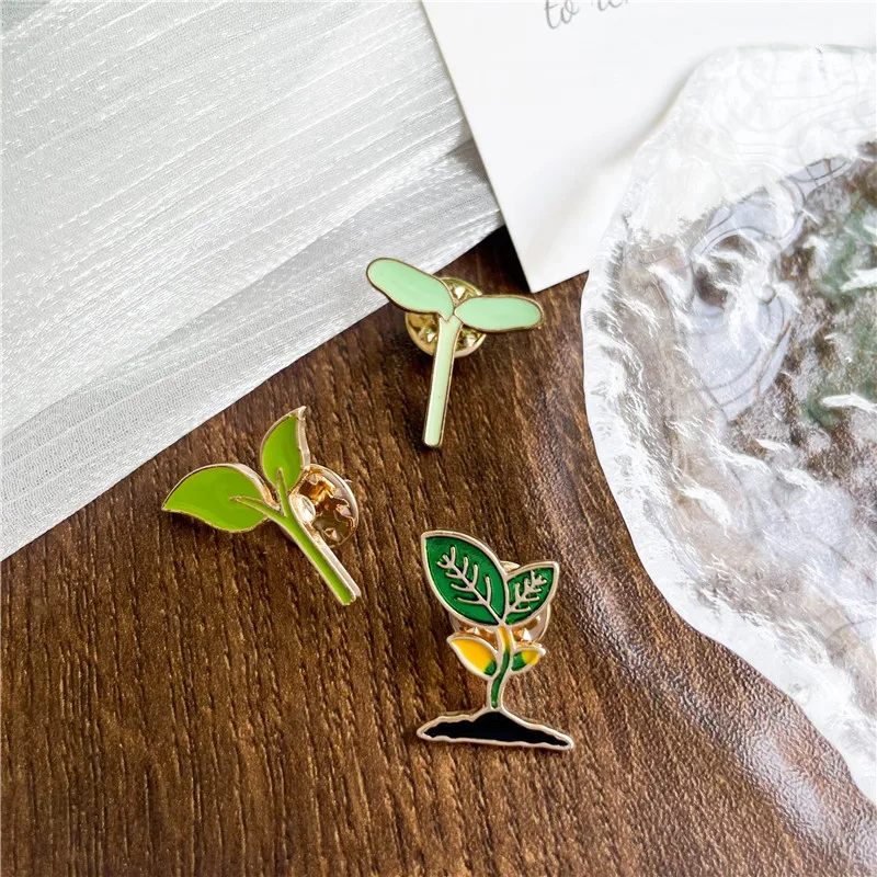 Cartoon Bean Sprout Alloy Enamel Brooch Fresh Pastoral Forest Sapling Grass Leaf Badge Men Women Bag Collar Pins Jewelry Gifts