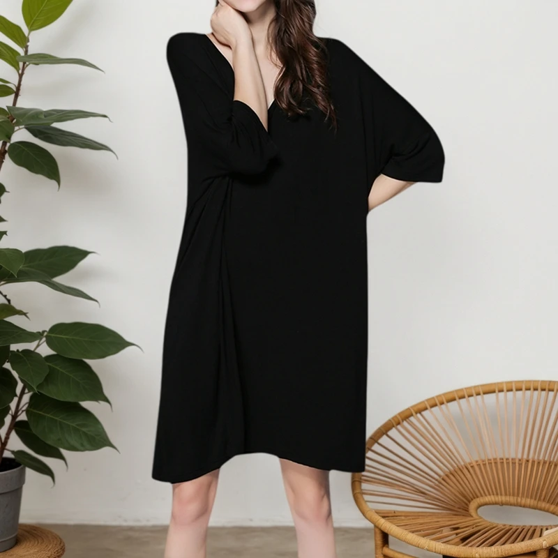 

Women's Comfortable Nightgown Half-Sleve V-Neck Sleepdress Simple Style And Breathable Fabric Ideal For Nightshirt Sleepwear Pjs