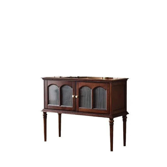 

Medieval retro solid wood dining side cabinet storage against the wall new Chinese Changhong glass side living room storage
