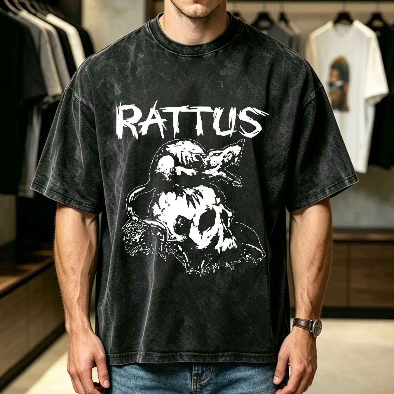 washed T Shirt RATTUS band Hardcore anarcho Punk Rock long or short sleeves vintage Washed Unisex graphic Stretched Versatile