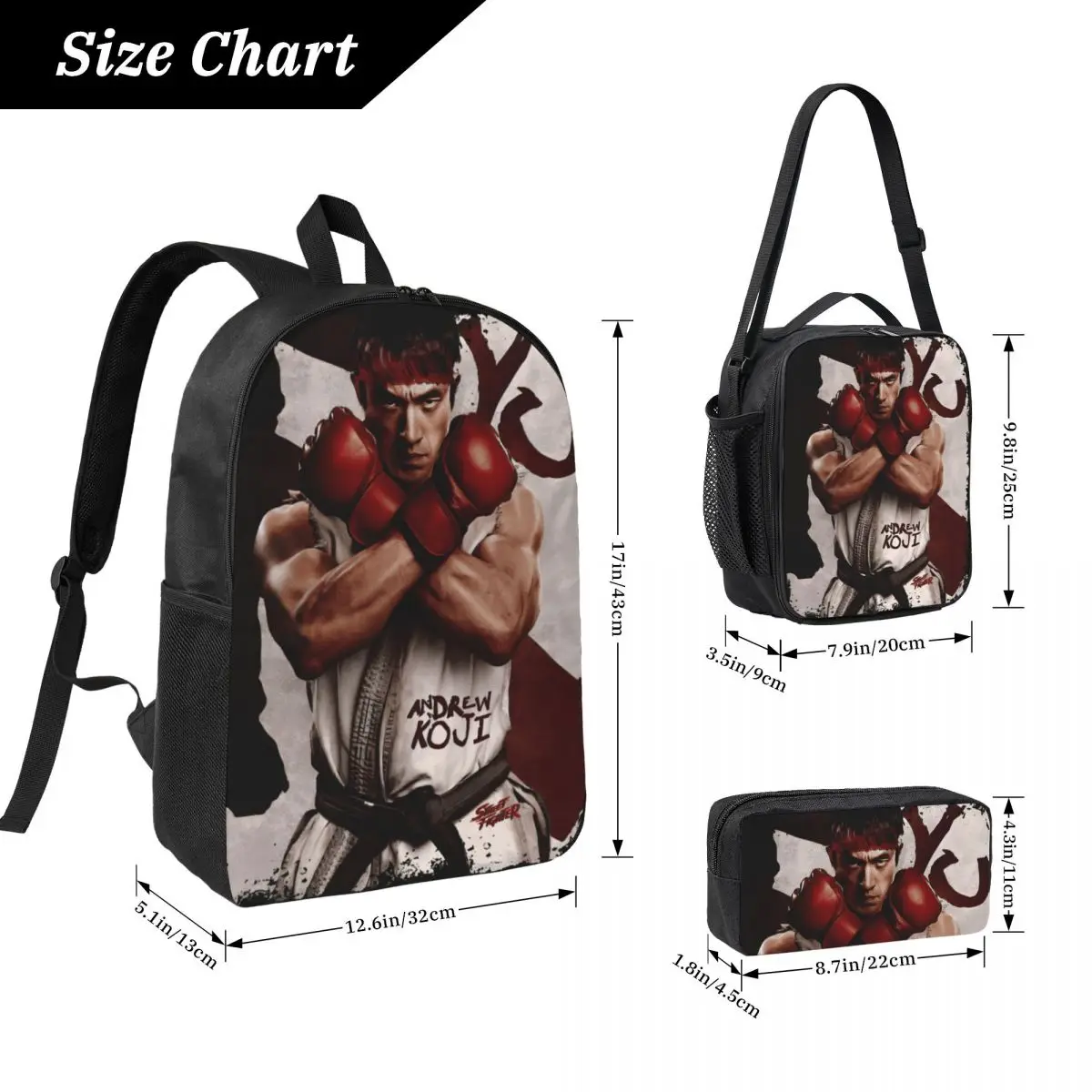 3Pcs Streets Fighters Movie 2026 School bags Set for Children Pen Bags Backpack Sets with Lunch Box For School Students Knapsack