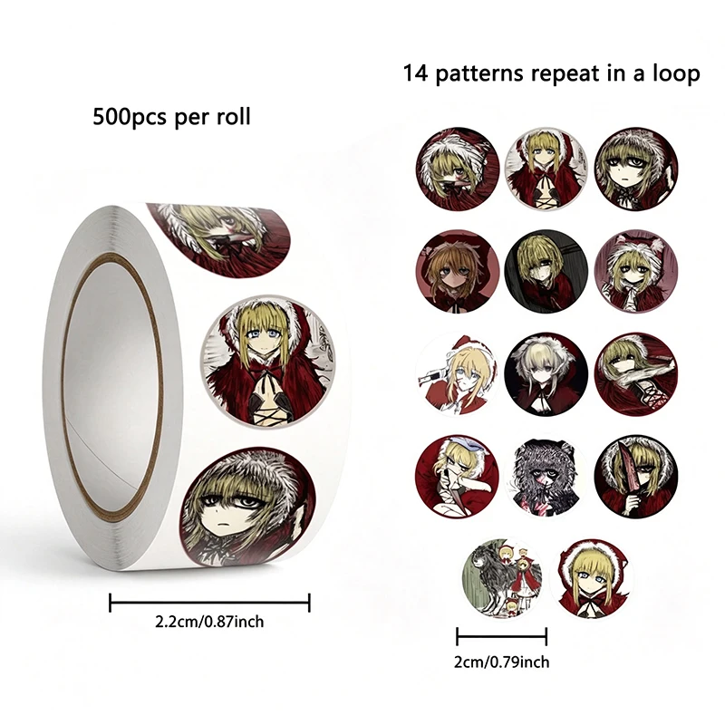 500pcs/roll Anime BLACK SOULS Stickers Lek‌ Red Hood Girl Cartoon Pattern Rek Decals DIY Graffiti for Cup Notebook Fans Gifts