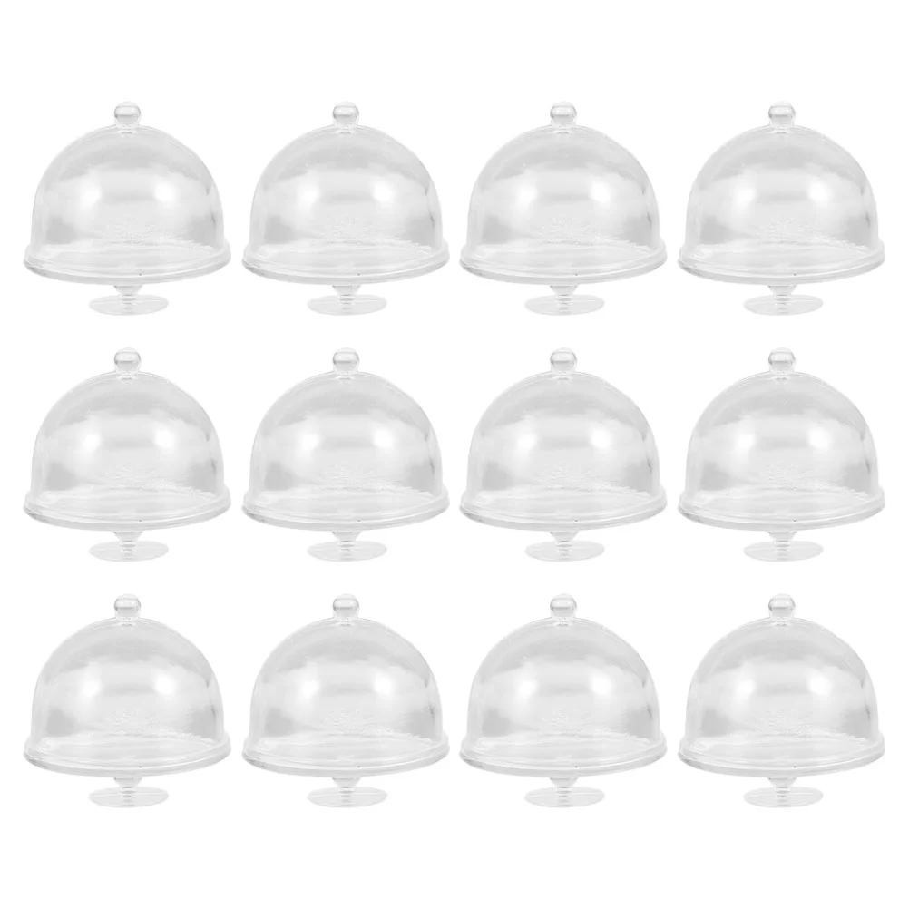 

12 Pcs Simulation Mini Cake Holder Stand Tiny Dome Plate With Cover Lid Small Display