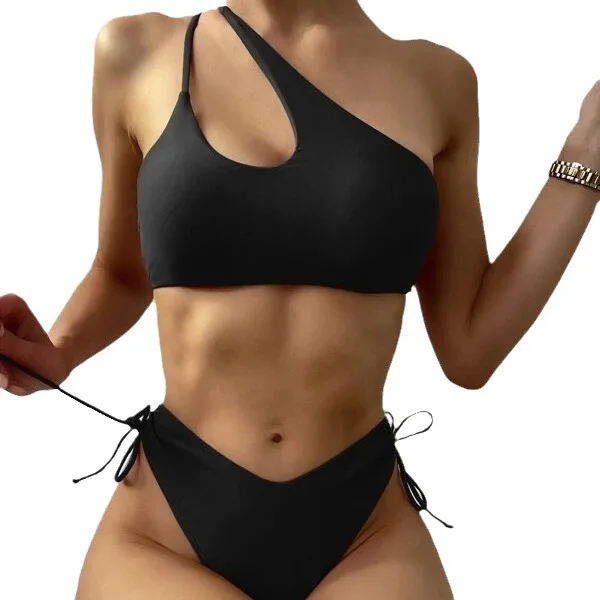 2025 sommer Neue Sexy Hohl Schulter Frauen Strand Split Badeanzug Einfache Feste Farbe Weibliche Bikini Zwei-stück Sets