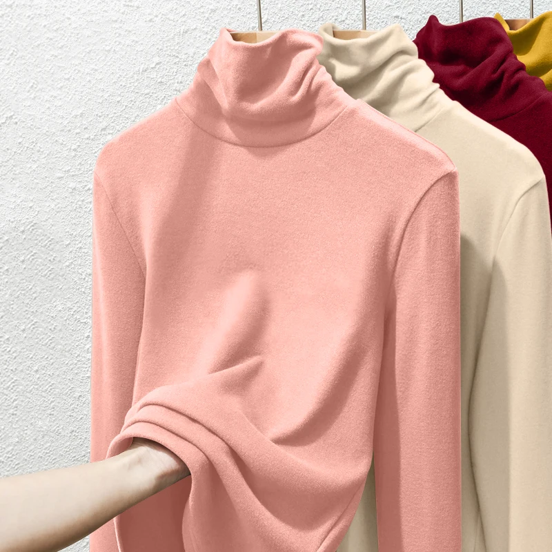 قميص نسائي حراري دافئ للتنقل اليومي، قميص أساسي سميك بأكمام طويلة وياقة عالية، نمط كاجوال للارتداء الداخلي في الخريف والشتاء