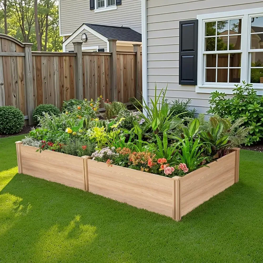 8x4 ft Deep Wooden Garden Bed for Vegetables, Herbs, and Flowers, Ideal Outdoor Planter Box with Open Base