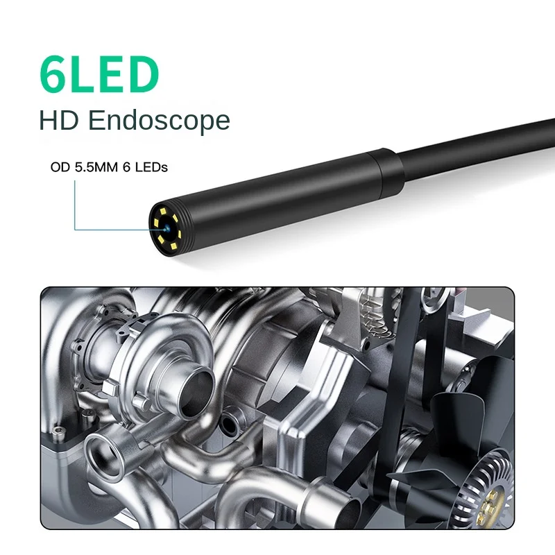 2.4-Inch Screen 8mm Endoscope 1/3/5M Hard Wire Camera Fuel Tank Inspection Night Vision Endoscope