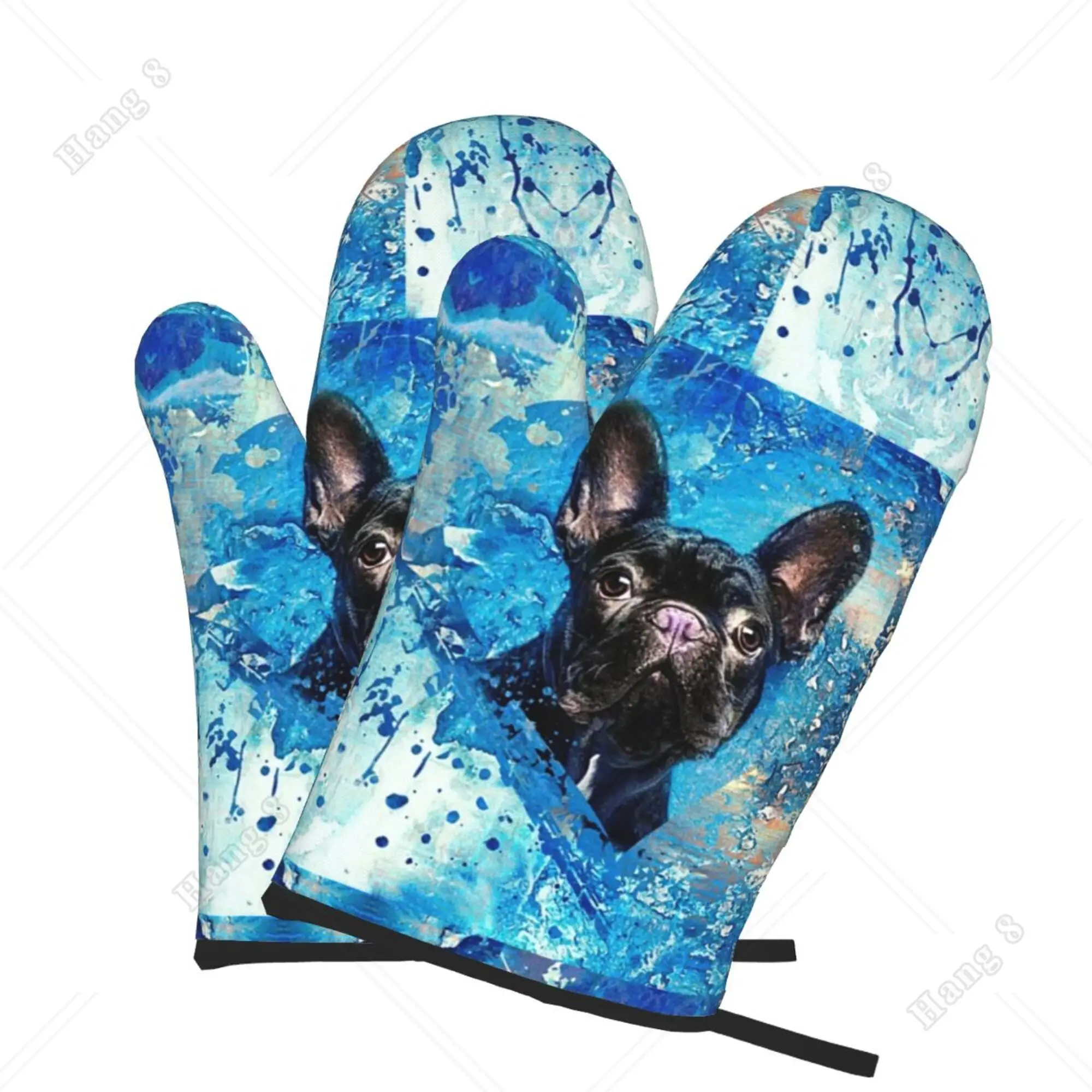 Black French Bulldog Men Women Oven Gloves Heat Resistant 2pcs One Size for Cooking Baking Print Kitchen Accessories