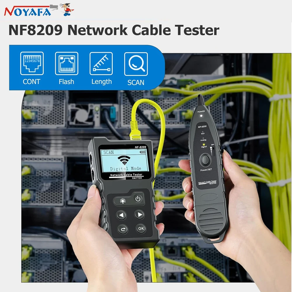 Noyafa-rede Cabo Tester Ethernet Cabo Tracker Poe Checker Display Lcd Medir o Comprimento Wiremap Tester Ferramentas de Rede Nf8209