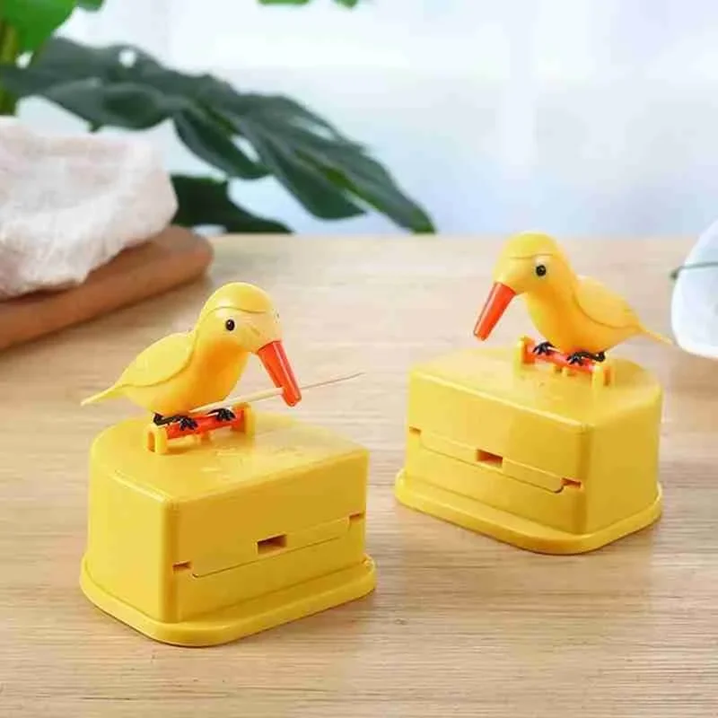 Creative Toothpick Holder Cartoon Small Bird Toothpick Container Press Toothpick Dispenser Storage Box Automatic Kitchen