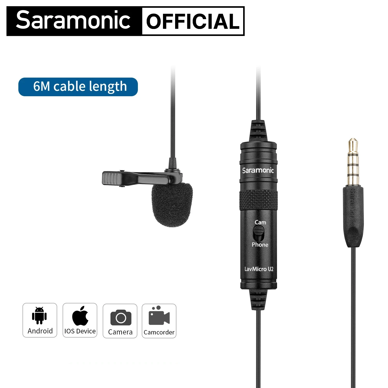 ميكروفون سارامونيك LavMicro U2 مكثف Lavalier للهواتف الذكية التي تعمل بنظام أندرويد والكمبيوتر المحمول 3.5 مللي متر TRRS ميكروفون ذو طية صدر السترة تدفق مدونة الفيديو