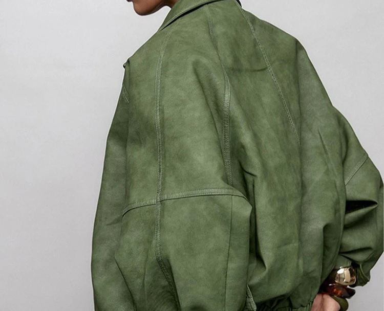 Fashion and Casual Loose Solid Color Leather Jacket, 2025 New Women's Clothing