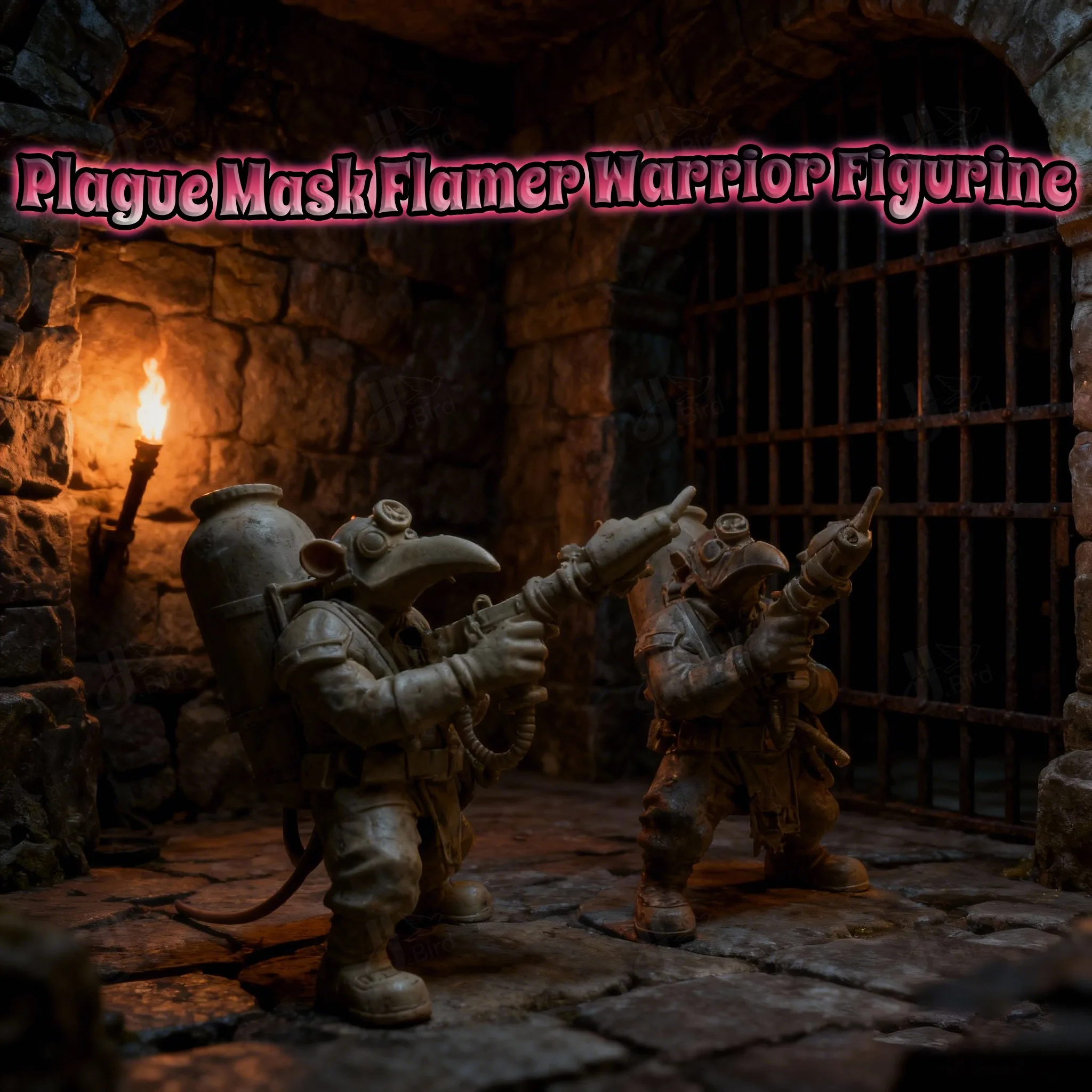 1pc Rat Soldier (Plague Mask & Backpack Flamer) Ornament, focused on desktop display & office decor