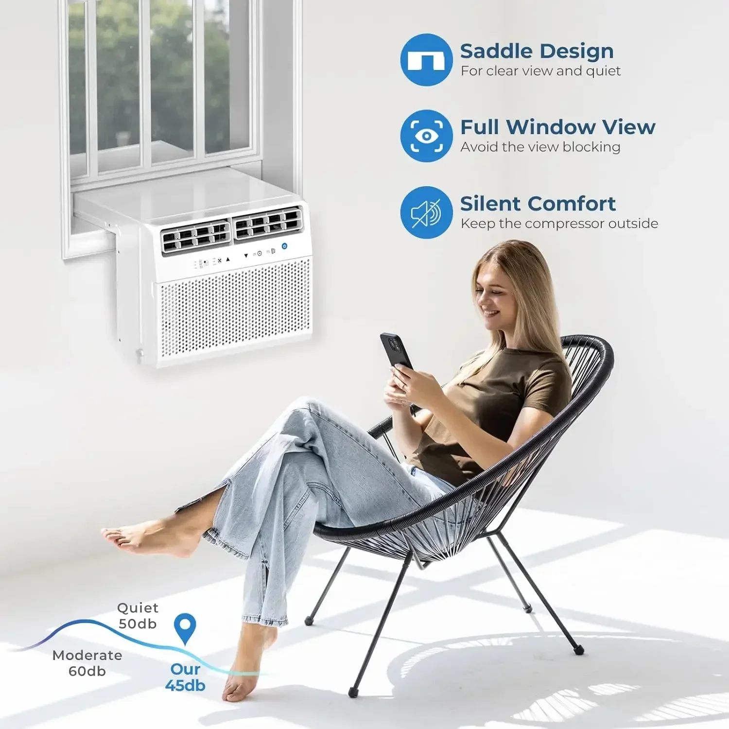 U-Shaped Air Conditioner Window Unit 10000BTU, Ultra Quiet Window Air Conditioner Cools up to 450 Sq. Ft, Saddle Window AC
