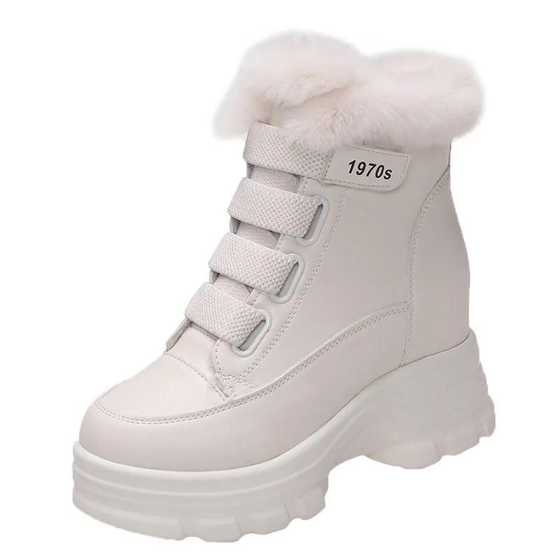 Women\'s Fur Snow Boots Winter Thick Bottom Short Boots Heels Round Toe Warm Plush Platform Boots Fashion Causal Ankle Boots