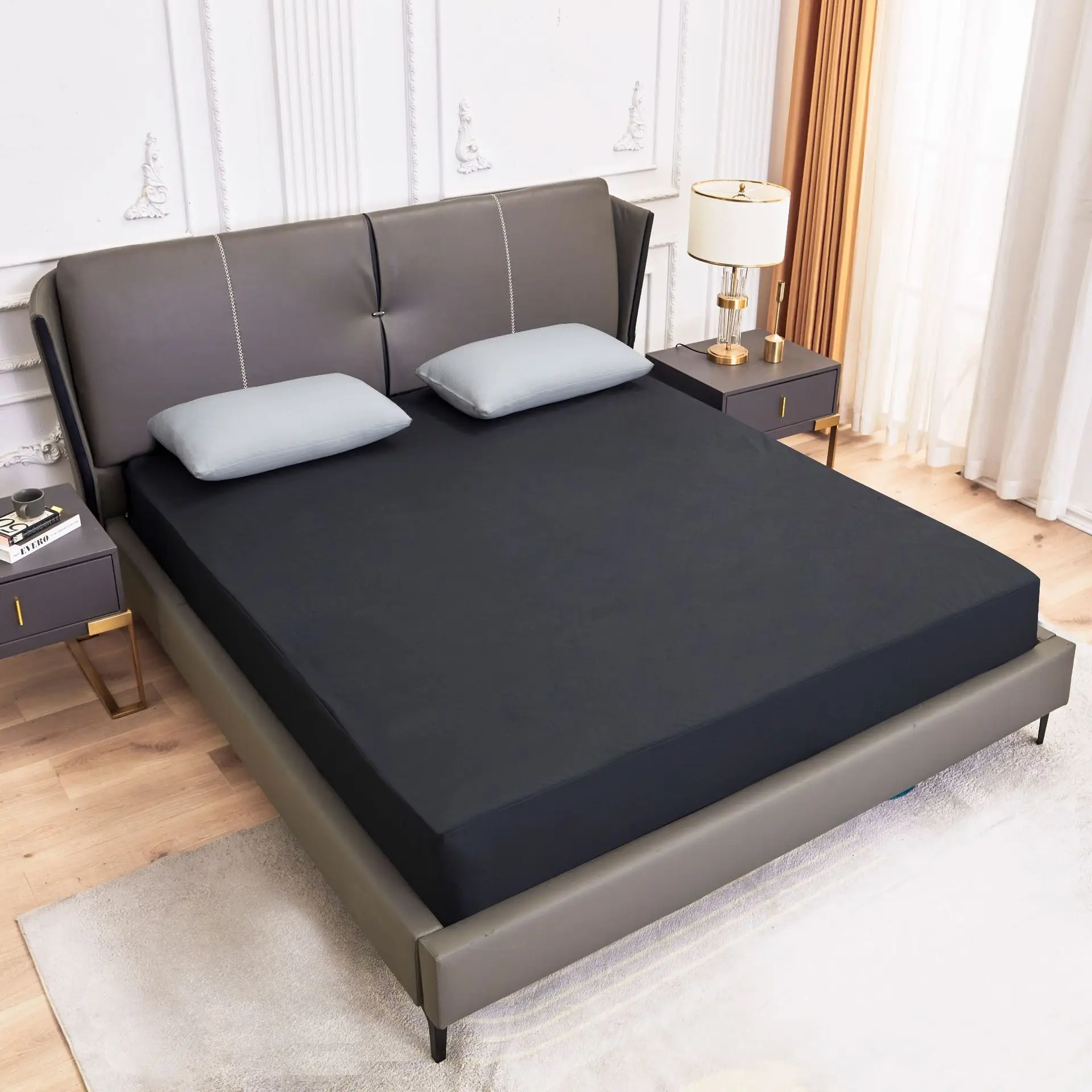 

Bed Canopy Solid Color Bed Sheet Set Zippered Mattress Protector Cover Fitted Sheet Pillowcase Queen King Size Hotel Luxury