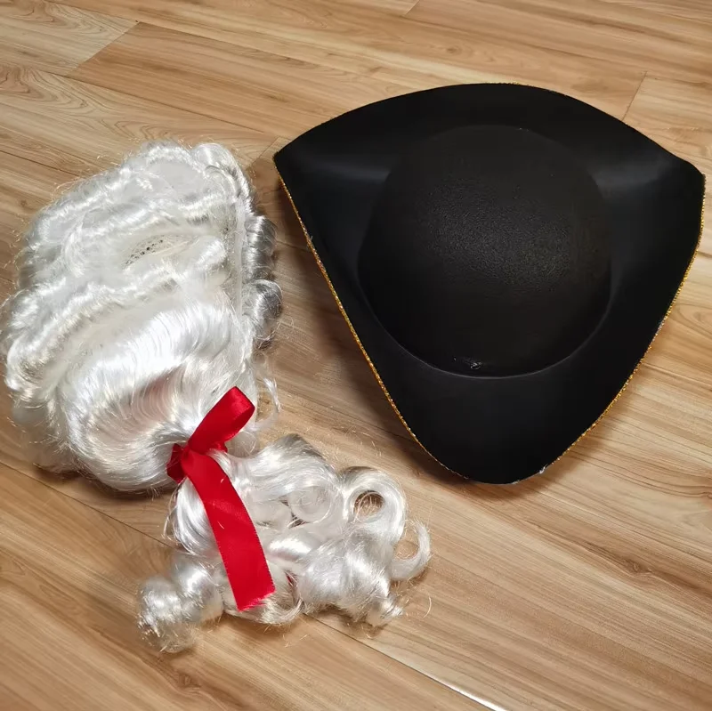 Adults Black Pirate Hat With Hair Count Justice Lawyer Cap Gentleman Hat Halloween Cosplay Accessories Palace Prince