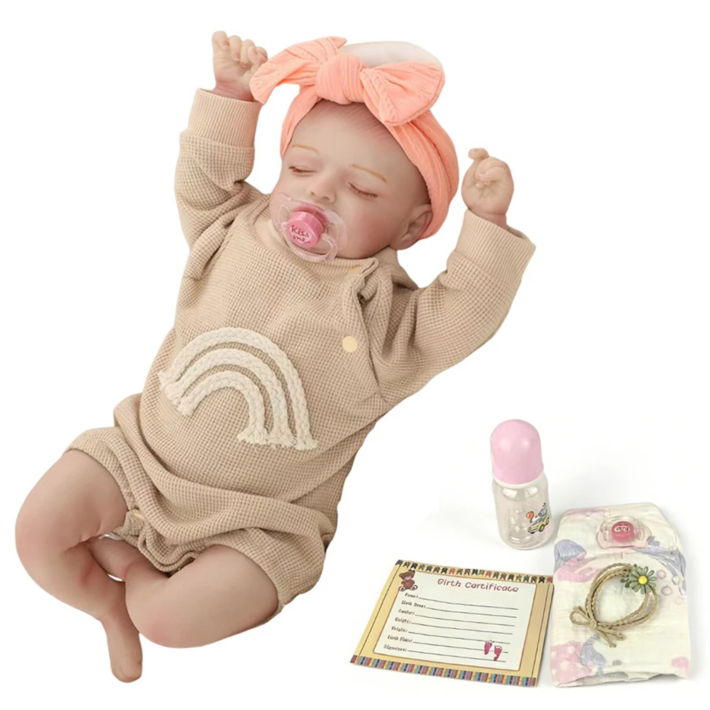 Lifelike Reborn Dolls-45cm Sleeping Realistic Newborn Dolls, Soft Cloth Body with Feeding Dolls