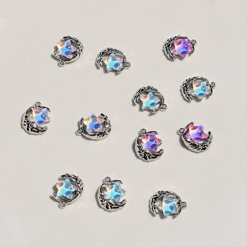 10Pcs 13*17mm Crystal Star Moon Charms Alloy Pendent For jewelry Making Diy Bracelet Necklace Earrings Accessories Supplies