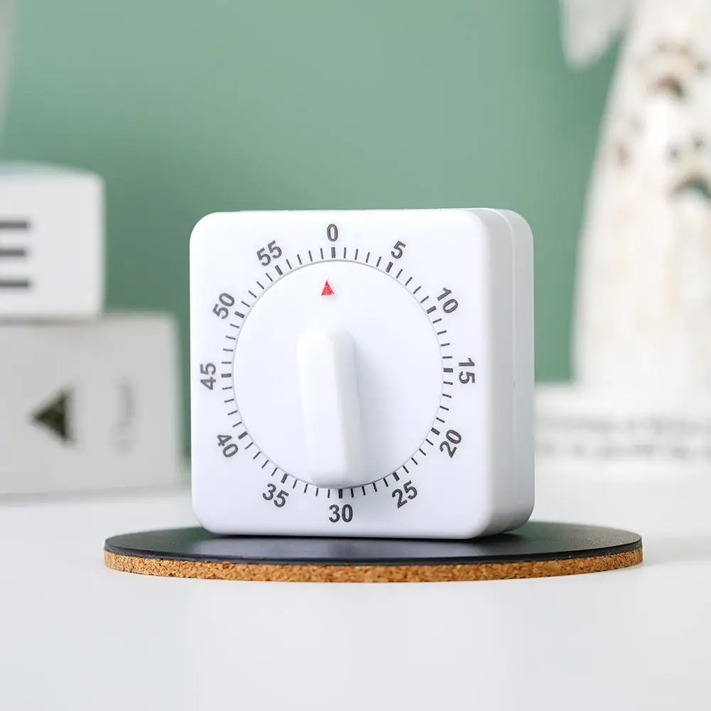 Kitchen Timer 60 Minutes Count Down Alarm Reminder White Square Mechanical Timer for Kitchen Food Preparation Baking Reminder