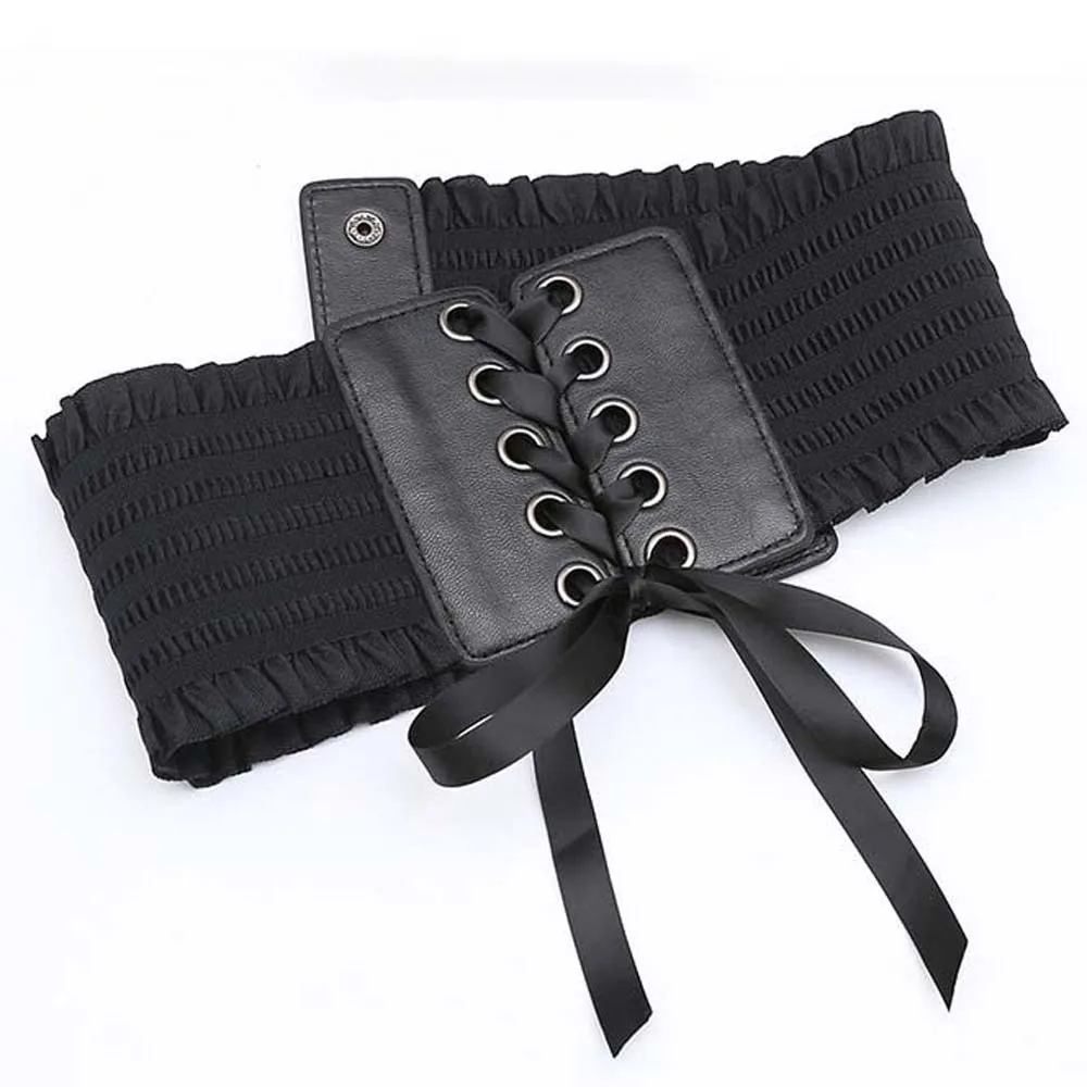 Adjustable Elastic Pleated Cummerbunds Strap Rope Polyester Wide Corset Waistband Girdle Skirt Accessories