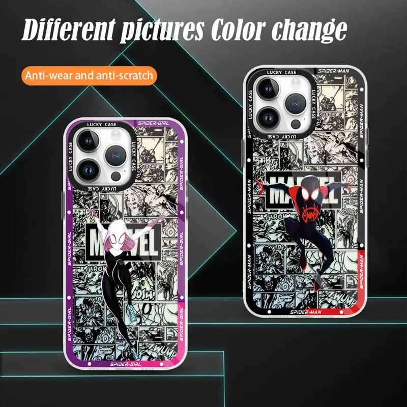 Gradient Color Matte Case for iPhone 15 14 13 12 11 pro Max XS XR X 7 8 Marvel Spider-Man Miles Gwen Noir Iridescent Laser Cover