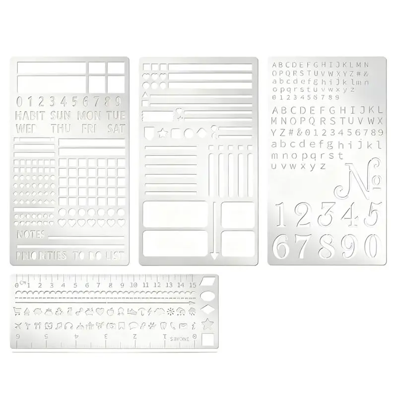 2025 Trend For Journal Engraving Stencils- Small Metal Letters(4 Pcs) For Planner, For Journaling, Bookmarks, Rulers