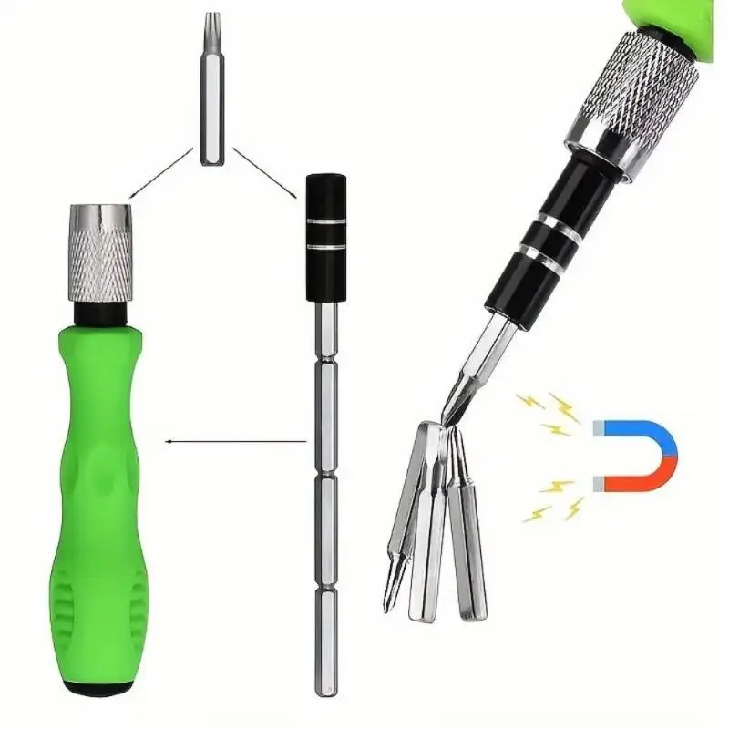 @*Lightweight 24/32 In 1 Precision Screwdriver Set Magnetic Bits Non Slip Green Handle for Carry On Emergency Repair
