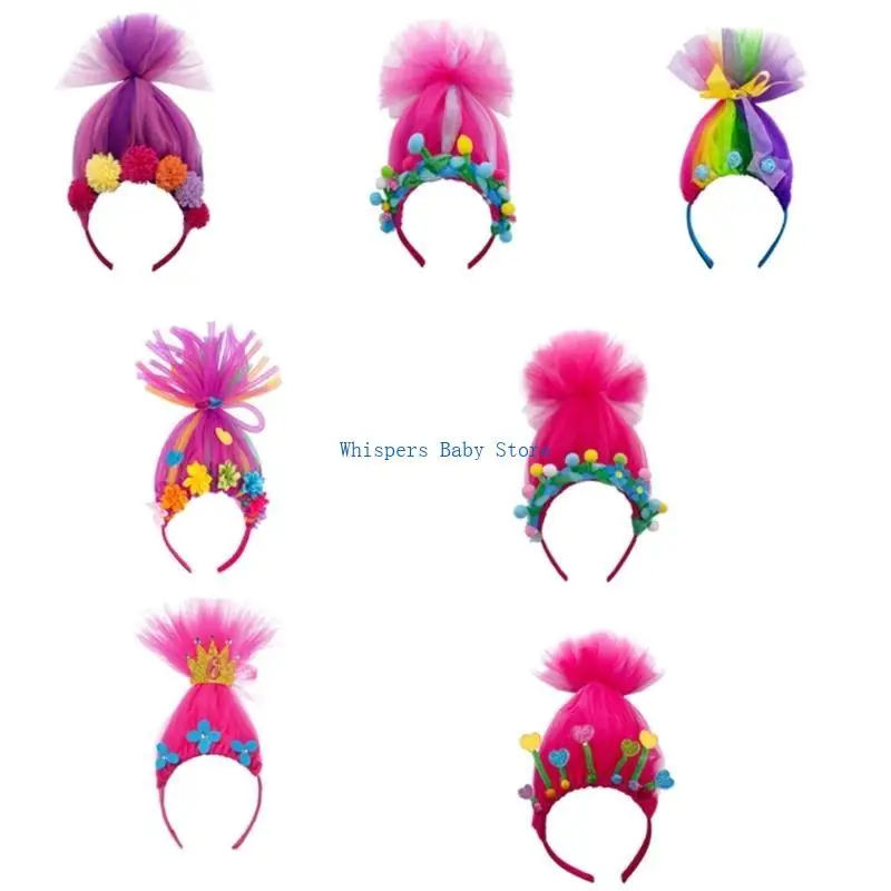U90E Pompoms Tulle Hairbands Photo Props High Ponytail Headbands Party Fun Headpiece