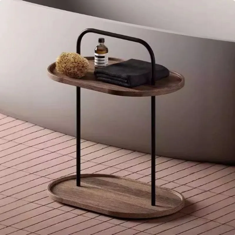 Bathroom light luxury floor-to-ceiling vertical storage rack, shelf solid wood shelf