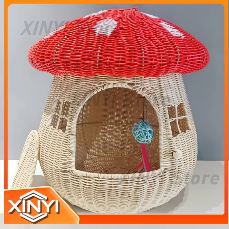Closed out home dual-purpose pet nest rattan weaving nest cute cat kennel anti-rattan mushroom house cat litter cat bed